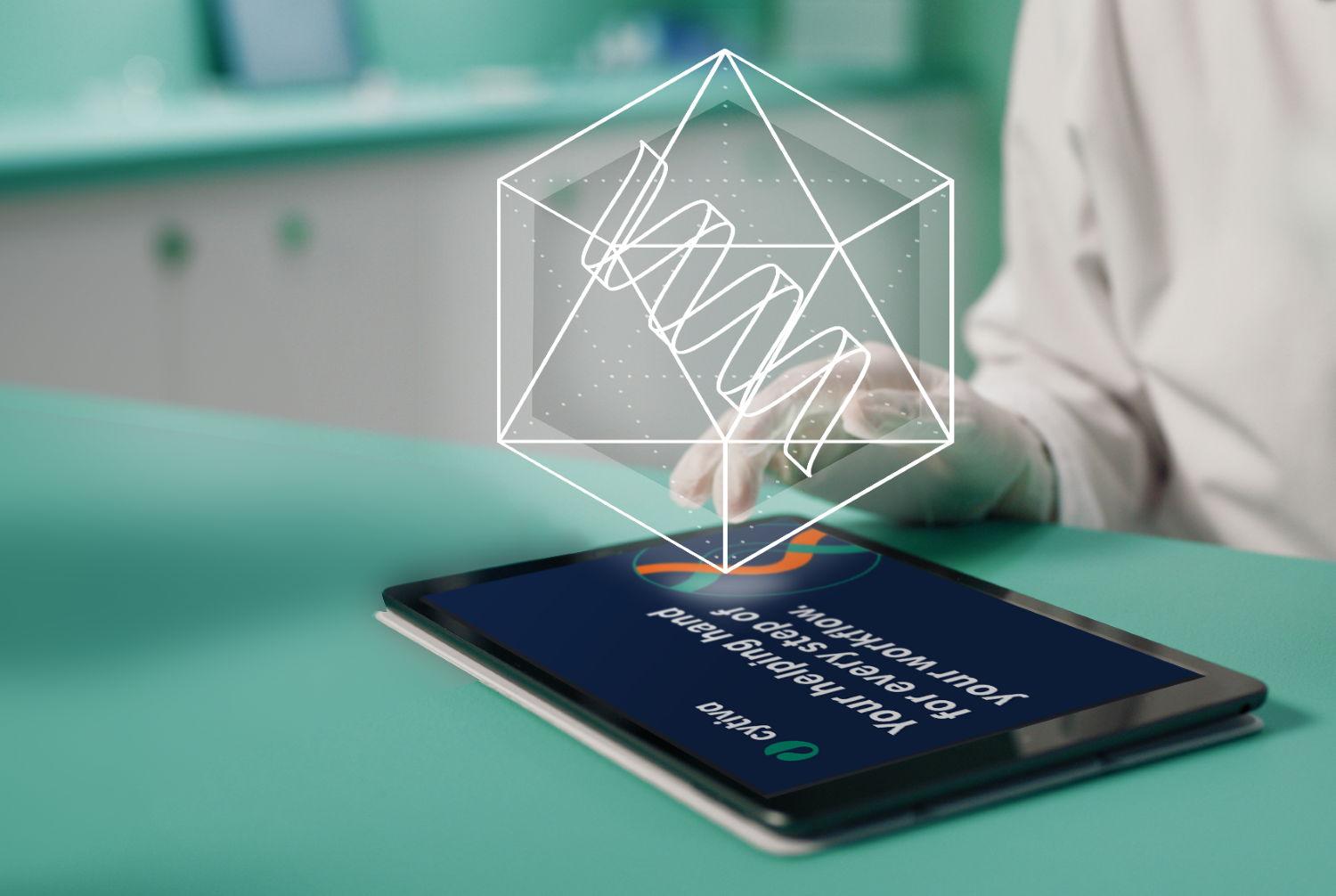 Lab tablet with AAV vector illustration